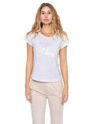 Elegancki damski T-shirt z krótkim rękawem. Białe t-shirty damskie LEONE 1947 APPAREL, m, bez wzorów, eleganckie, bez kołnierzyka, bez ramiączek. Za 105.21 zł.