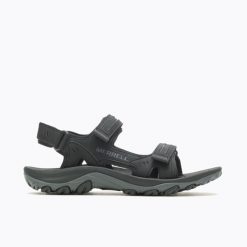 Sandały turystyczne męskie Merrell Huntington. Sandały męskie Merrell, bez wzorów, z kauczuku, sportowe, bez zapięcia. W wyprzedaży za 249.99 zł.