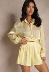 Żółty Wiskozowy Komplet z Bawełną Szorty i Koszula Lunosena. Żółte koszule damskie Renee, m, bez wzorów, z bawełny, eleganckie, bez kołnierzyka, bez ramiączek. Za 119.99 zł.