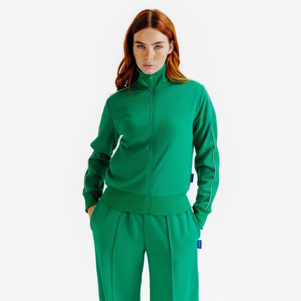 Bluza dresowa damska Heritage. Niebieskie bluzy damskie Decathlon, xs, bez wzorów, z dresówki, eleganckie, bez ramiączek, bez kaptura. Za 89.99 zł.