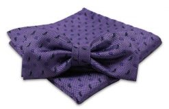 Fioletowa Mucha Męska -ALTIES- z Taką Samą Poszetką, w Drobny Wzór Paisley. Fioletowe krawaty i muchy Alties, bez wzorów, eleganckie. Za 54.00 zł.