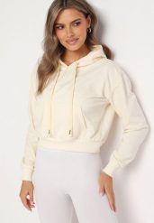 Jasnobeżowa Bluza z Dodatkiem Bawełny z Kapturem Wykończona Ściągaczami Evista. Brązowe bluzy damskie Born2be, l, bez wzorów, z bawełny, biznesowe, bez ramiączek, z kapturem. Za 29.99 zł.