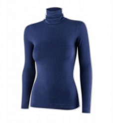LS1627W Koszulka damska z golfem COMFORT MERINO granatowy XL. Niebieskie bluzki damskie Brubeck, xl, bez wzorów, bez kołnierzyka, bez ramiączek. Za 263.92 zł.
