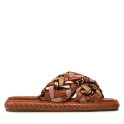 Klapki Liu Jo. Brązowe klapki damskie Liu Jo, bez wzorów, bez obcasa, bez zapięcia. Za 469.99 zł.