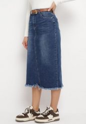 Niebieska Jeansowa Spódnica Midi z Paskiem z Klamrą w Komplecie Sandria. Niebieskie spódnice damskie Born2be, xs, bez wzorów, z jeansu, midi. Za 59.99 zł.