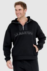 LA MARTINA Czarna bluza męska ze srebrnym logo. Czarne bluzy męskie La Martina, l, bez wzorów, bez ramiączek, bez kaptura. W wyprzedaży za 559.99 zł.