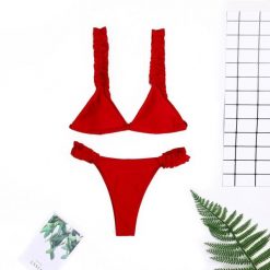 Bikini trójkątne z falbanką na plażę Mikyung. Bikini Intica, bez wzorów. Za 129.00 zł.