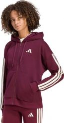 Adidas Bluza damska adidas Essentials 3-Stripes Full-Zip bordowa KX0785 S. Czerwone bluzy damskie Adidas, s, bez wzorów, bez ramiączek, bez kaptura. Za 258.99 zł.
