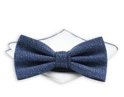 Granatowa Mucha z Białą Poszetką, Drobny Wzór, Elegancka, Męska -CHATTIER. Niebieskie krawaty i muchy Chattier, bez wzorów, eleganckie. Za 59.00 zł.