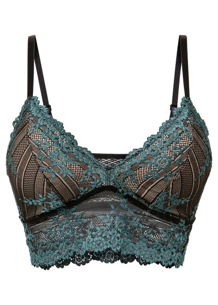 Biustonosz bustier z dwukolorowej koronki. Niebieskie biustonosze bonprix, bez wzorów, z koronki. Za 74.99 zł.