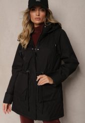 Czarna Kurtka Pikowana w Stylu Parki ze Ściągaczem w Talii i Odpinanym Kapturem Erivieria. Czarne kurtki damskie Renee, l, bez wzorów, z jeansu, z kapturem. Za 279.99 zł.