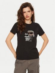 KARL LAGERFELD T-Shirt A1W17131 Czarny Regular Fit. Czarne t-shirty damskie KARL LAGERFELD, xs, bez wzorów, z bawełny, bez kołnierzyka, bez ramiączek. Za 289.99 zł.