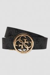 GUESS Czarny dwustronny damski pasek w monogram Noelle REV H35, Rozmiar S. Czarne paski damskie Guess, z aplikacjami, z jeansu. W wyprzedaży za 169.99 zł.