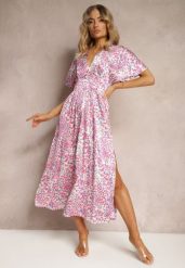 Fioletowa Sukienka o Rozkloszowanym Kroju z Ozdobnym Pasem w Talii Dovbia. Fioletowe sukienki damskie Renee, na spotkanie biznesowe, l, bez wzorów, eleganckie, bez kołnierzyka, bez ramiączek, maxi, kopertowe. Za 119.99 zł.