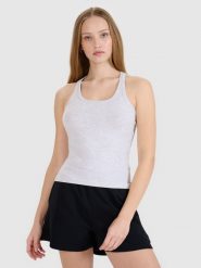 4F Top slim gładki damski - szary XS. Szare topy damskie 4F, xs, bez wzorów, z bawełny, klasyczne, bez kołnierzyka, bez ramiączek. Za 39.99 zł.