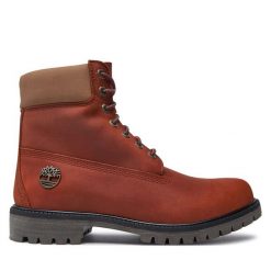 Trzewiki Timberland. Brązowe botki męskie Timberland, bez wzorów, bez obcasa, bez zapięcia. Za 799.99 zł.