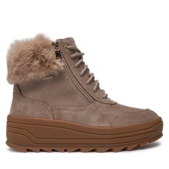 Botki Geox. Brązowe botki damskie Geox, bez wzorów, bez obcasa, na płaskiej podeszwie, bez zapięcia. Za 659.99 zł.