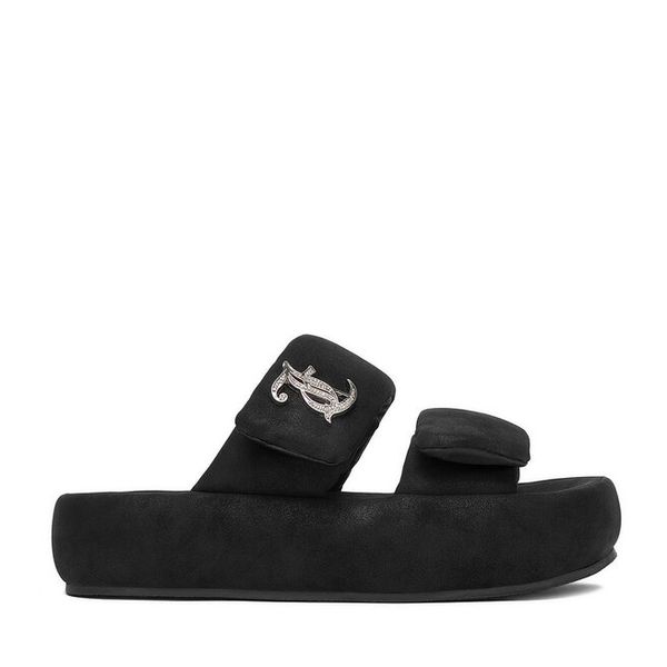 Klapki Juicy Couture. Czarne klapki damskie Juicy Couture, bez wzorów, bez obcasa, bez zapięcia. Za 249.99 zł.