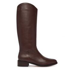 Kozaki LAUREN RALPH LAUREN. Brązowe kozaki damskie Lauren Ralph Lauren, bez wzorów, bez obcasa, na płaskiej podeszwie, bez zapięcia. Za 1,599.00 zł.