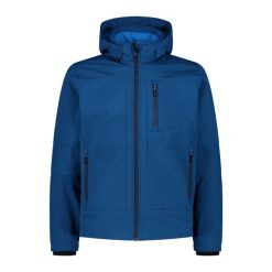 Kurtka z zamkiem błyskawicznym z kapturem CMP. Niebieskie kurtki sportowe męskie CMP, bez wzorów, z softshellu, z kapturem, trekkingowe. Za 349.40 zł.