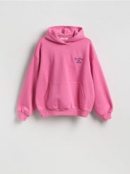 Bluza z haftowanym napisem - różowy. Czerwone bluzy damskie Reserved, l, bez wzorów, z bawełny, bez ramiączek, bez kaptura. Za 119.99 zł.