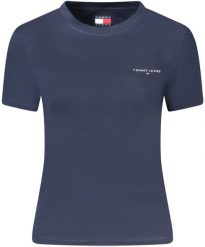 TOMMY HILFIGER DAMSKI T-SHIRT Z KRÓTKIM RĘKAWEM NIEBIESKI M. Niebieskie t-shirty damskie Tommy Hilfiger, m, bez wzorów, bez kołnierzyka, bez ramiączek. Za 129.99 zł.