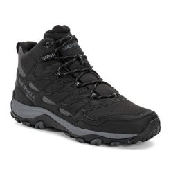 Buty turystyczne męskie Merrell West Rim Sport Mid GTX. Czarne buty zimowe męskie Merrell, bez wzorów, bez obcasa, bez zapięcia. Za 359.99 zł.