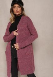 Różowy Kardigan Niezapinany z Wełną i Kieszeniami Miathinae. Czerwone kardigany damskie Renee, bez wzorów, z jeansu, eleganckie, bez kołnierzyka. Za 159.99 zł.