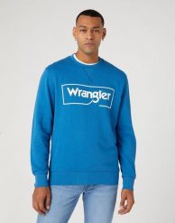 WRANGLER FRAME LOGO MĘSKA BLUZA KLASYCZNA NADRUK CREW DEEP W662HA69F 112331851. Niebieskie bluzy męskie Wrangler, m, bez wzorów, z bawełny, klasyczne, bez ramiączek, bez kaptura. Za 169.99 zł.