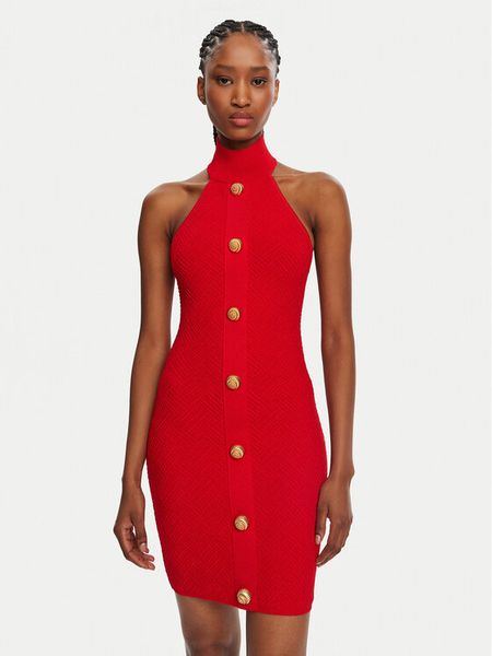 Balmain Sukienka koktajlowa DF0R3236KH58 Czerwony Slim Fit. Czerwone sukienki damskie Balmain, bez wzorów, z wiskozy, wizytowe, bez kołnierzyka, bez ramiączek. Za 6,849.00 zł.