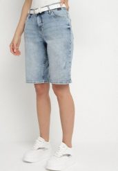 Jasnoniebieskie Szorty Jeansowe o Prostym Kroju Tilamere. Niebieskie szorty damskie Born2be, bez wzorów, z jeansu, eleganckie. Za 74.99 zł.