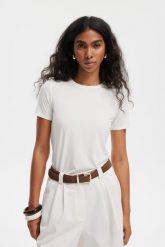 T-SHIRT NINA ECRU XS - Flawless. T-shirty damskie Flawless, uniwersalny, bez wzorów, z materiału, eleganckie, bez kołnierzyka, bez ramiączek. Za 229.00 zł.