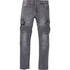 Dżinsy ze stretchem w stylu biker Slim Fit Straight bonprix szary denim. Szare jeansy męskie bonprix, z denimu. Za 59.99 zł.