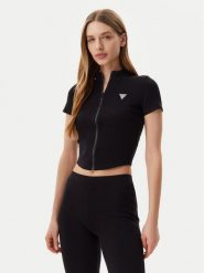 Guess Bluzka V5GP25 KCRS2 Czarny Regular Fit. Czarne bluzki damskie Guess, m, z aplikacjami, z wiskozy, bez kołnierzyka, bez ramiączek. Za 149.99 zł.