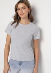 Szary Klasyczny T-shirt z Bawełny Lorali. Szare t-shirty damskie Born2be, m, bez wzorów, z bawełny, klasyczne, bez kołnierzyka, bez ramiączek. Za 29.99 zł.
