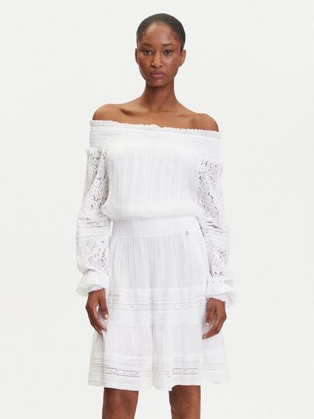 Guess Sukienka codzienna W5GK24 WE550 Biały Classic Fit. Białe sukienki damskie Guess, na co dzień, xs, z aplikacjami, z wiskozy, bez kołnierzyka, bez ramiączek, proste. Za 449.99 zł.