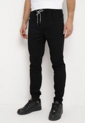 Czarne Jeansy Joggery ze Ściągaczami i Sznurkiem w Pasie Winara. Czarne jeansy męskie Born2be, z jeansu. Za 129.99 zł.