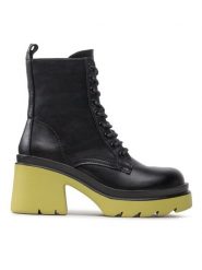 DeeZee Botki ZAL90112-1A Czarny. Czarne botki damskie DeeZee, bez wzorów, ze skóry, bez obcasa, na słupku, bez zapięcia. Za 239.99 zł.