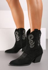 Czarne Botki Kowbojki na Stożkowym Obcasie z Cyrkoniami Anselle. Czarne botki damskie Born2be, bez wzorów, eleganckie, bez obcasa, na obcasie, bez zapięcia. Za 159.99 zł.