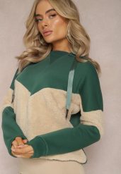 Zielona Bawełniana Bluza z Kapturem ze Ściągaczami i Polarem Eurynia. Zielone bluzy damskie Renee, bez wzorów, z bawełny, casualowe, bez ramiączek, z kapturem. Za 84.99 zł.
