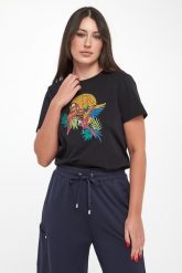 T-shirt damski z nadrukiem i cyrkoniami LIU JO. T-shirty damskie Liu Jo, xs, bez wzorów, bez kołnierzyka, bez ramiączek. Za 299.00 zł.