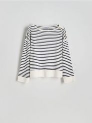 Sweter w paski z guzikami - wielobarwny. Swetry nierozpinane damskie Reserved, l, bez wzorów, z dzianiny, bez kołnierzyka, bez ramiączek. W wyprzedaży za 39.99 zł.
