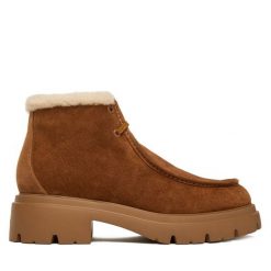 Trzewiki Stuart Weitzman. Brązowe botki damskie Stuart Weitzman, bez wzorów, bez obcasa, na płaskiej podeszwie, bez zapięcia. Za 1,619.00 zł.