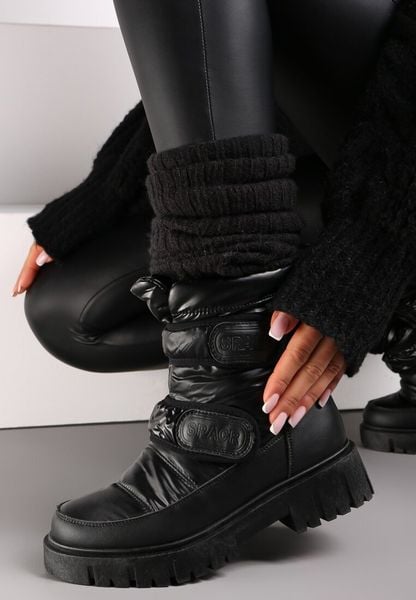 Czarne Śniegowce na Rzepy i Grubej Podeszwie Cashel. Czarne śniegowce damskie Renee, bez zapięcia. Za 119.99 zł.