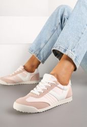 Różowe Sneakersy Typu Tenisówki z Kontrastowymi Wstawkami Feladith. Czerwone trampki i tenisówki damskie Renee, bez wzorów, z jeansu, bez zapięcia. Za 74.99 zł.