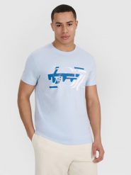 4F T-shirt regular z nadrukiem męski - niebieski XL. Niebieskie koszulki sportowe męskie 4F, m, bez wzorów, z bawełny, bez ramiączek. W wyprzedaży za 49.99 zł.