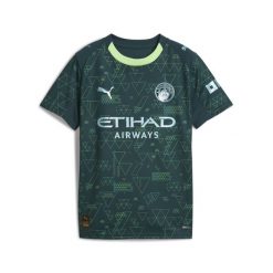 Młodzieżowa czwarta koszulka Manchester City 25/26 PUMA. Zielona bluzki damskie Puma, m, bez wzorów, młodzieżowe, bez kołnierzyka, bez ramiączek. Za 349.00 zł.