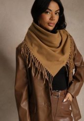 Jasnobrązowy Szalik w Kształcie Trójkąta z Frędzlami Vetifare. Brązowe szaliki damskie Renee, bez wzorów, z jeansu. Za 34.99 zł.