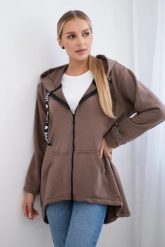 Bluza z dłuższym tyłem i kapturem mocca. Bluzy damskie KESI, na jesień, l, bez wzorów, z bawełny, bez ramiączek. Za 278.10 zł.