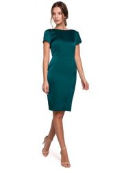 Zielona Elegancka Sukienka z Dekoltem Typu Woda. Zielone sukienki damskie MAKEOVER, l, bez wzorów, z elastanu, eleganckie, bez kołnierzyka, bez ramiączek. Za 219.90 zł.